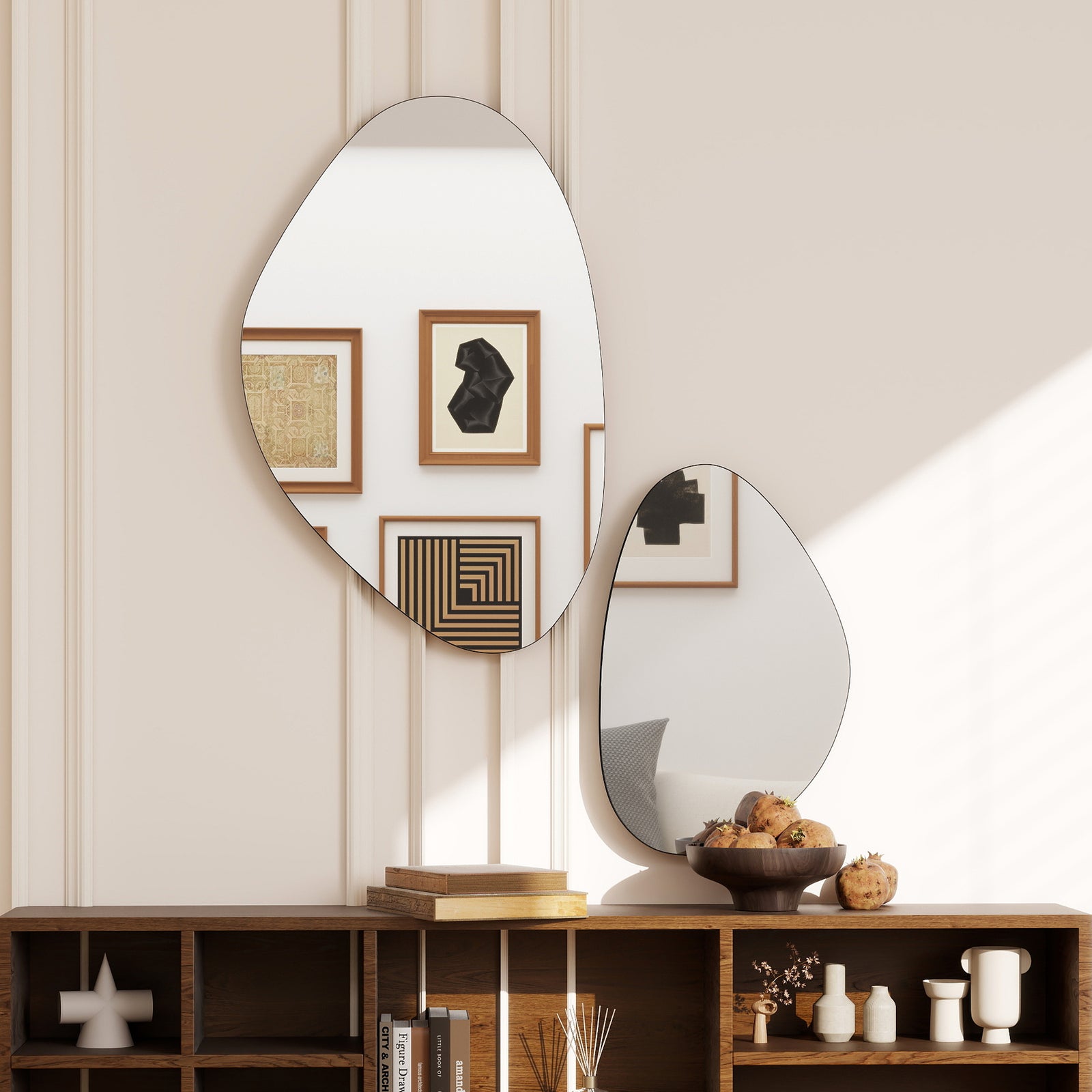 Pebble-shaped Decorative Mirror, Set Of 2 Wall Mirror | Black