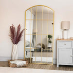 Tomi - Metal Arched Lattice Window Mirror | 150cm x 60cm | Gold
