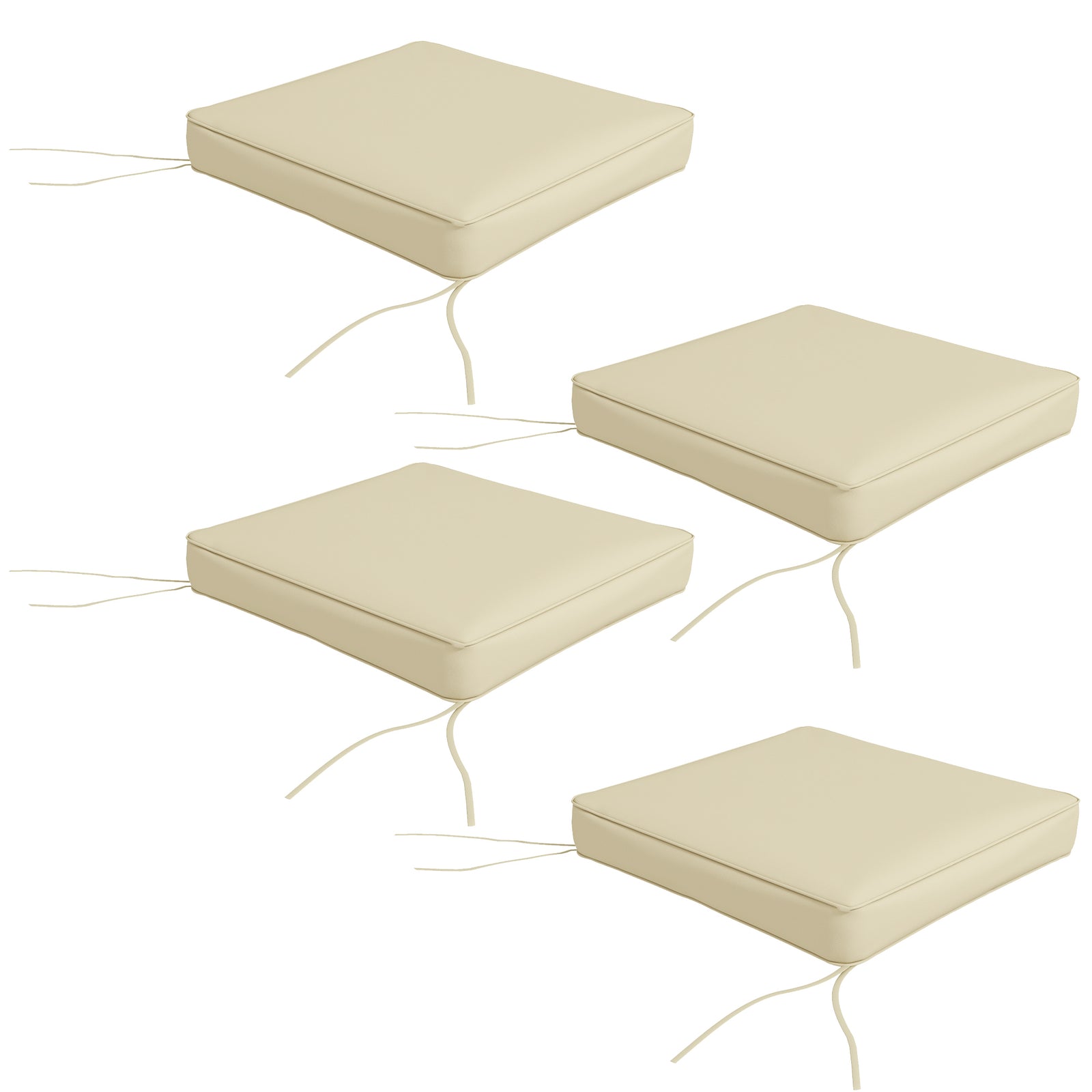 Set Of 4 Outdoor Seat Cushion With Ties, For Patio Furniture | Beige