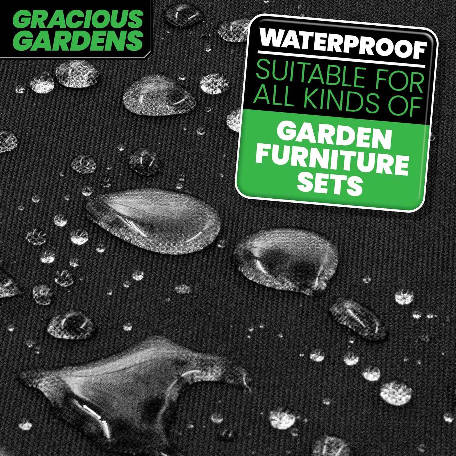 Round Outdoor Patio Waterproof Garden Furniture Cover, Weatherproof Table & Chair Set Protector | 230 x 100cm | Black