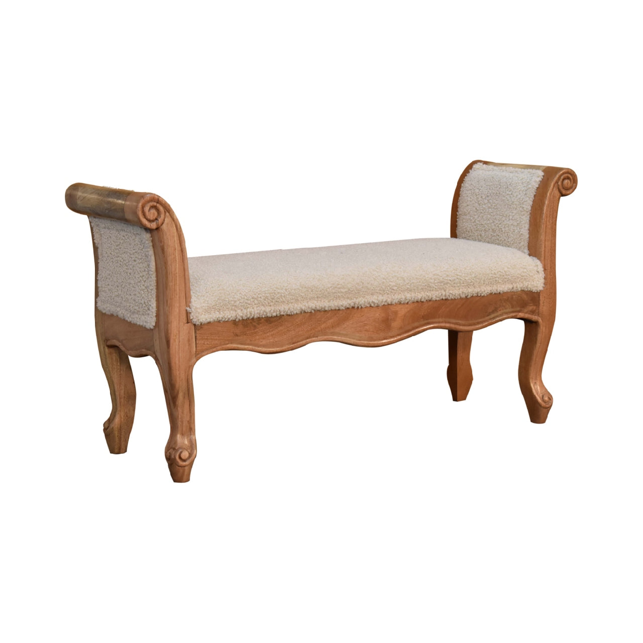Solid Wood Cream Boucle French Style Bench