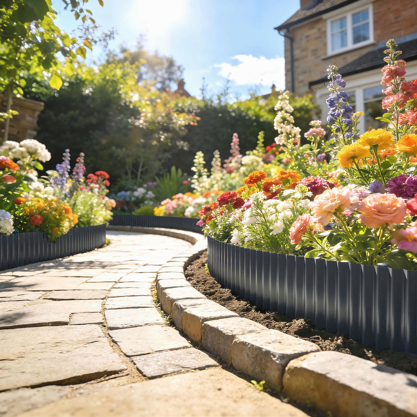 Metal Lawn Edging Border, 8 In X 21.3 Ft Garden Edging | Dark Grey