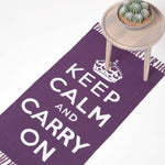 Keep Calm And Carry On Handwoven 100% Cotton Rug | 60cm x 100cm | Purple