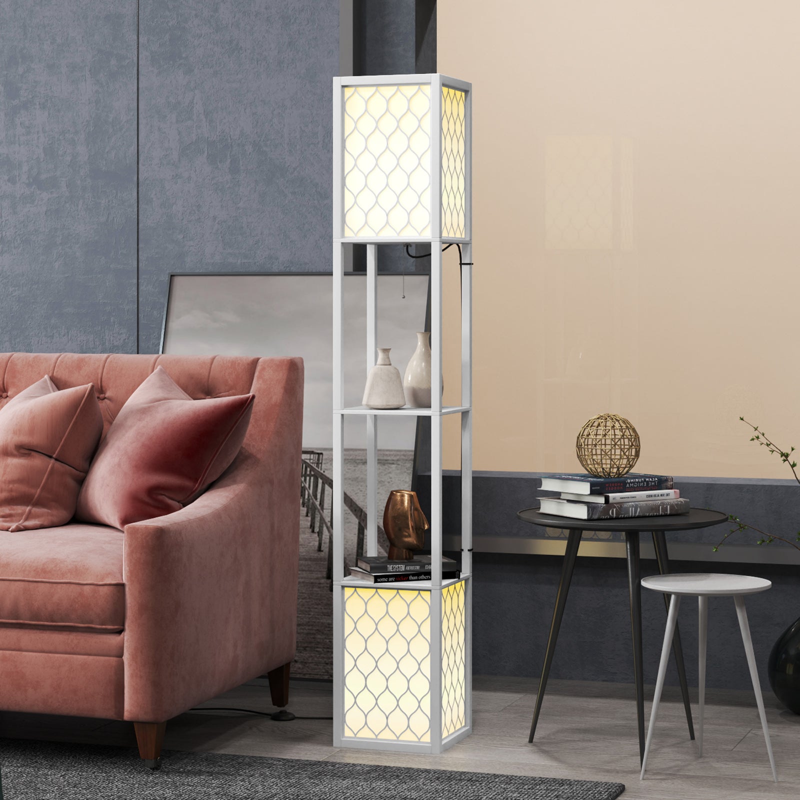 2-light Modern Floor Lamp With Shelves Living Room Bedroom | One Size | White
