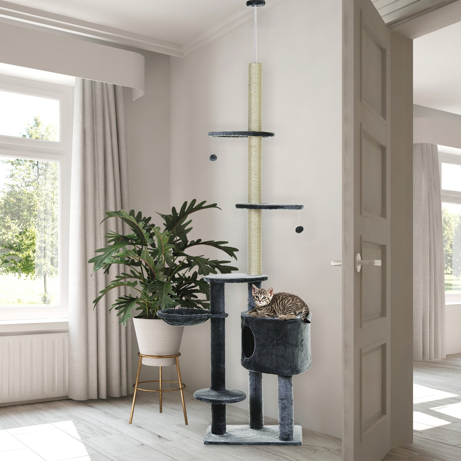 5-tier Grey Sisal Multi-level Cat Tree Tower With Scratching Posts