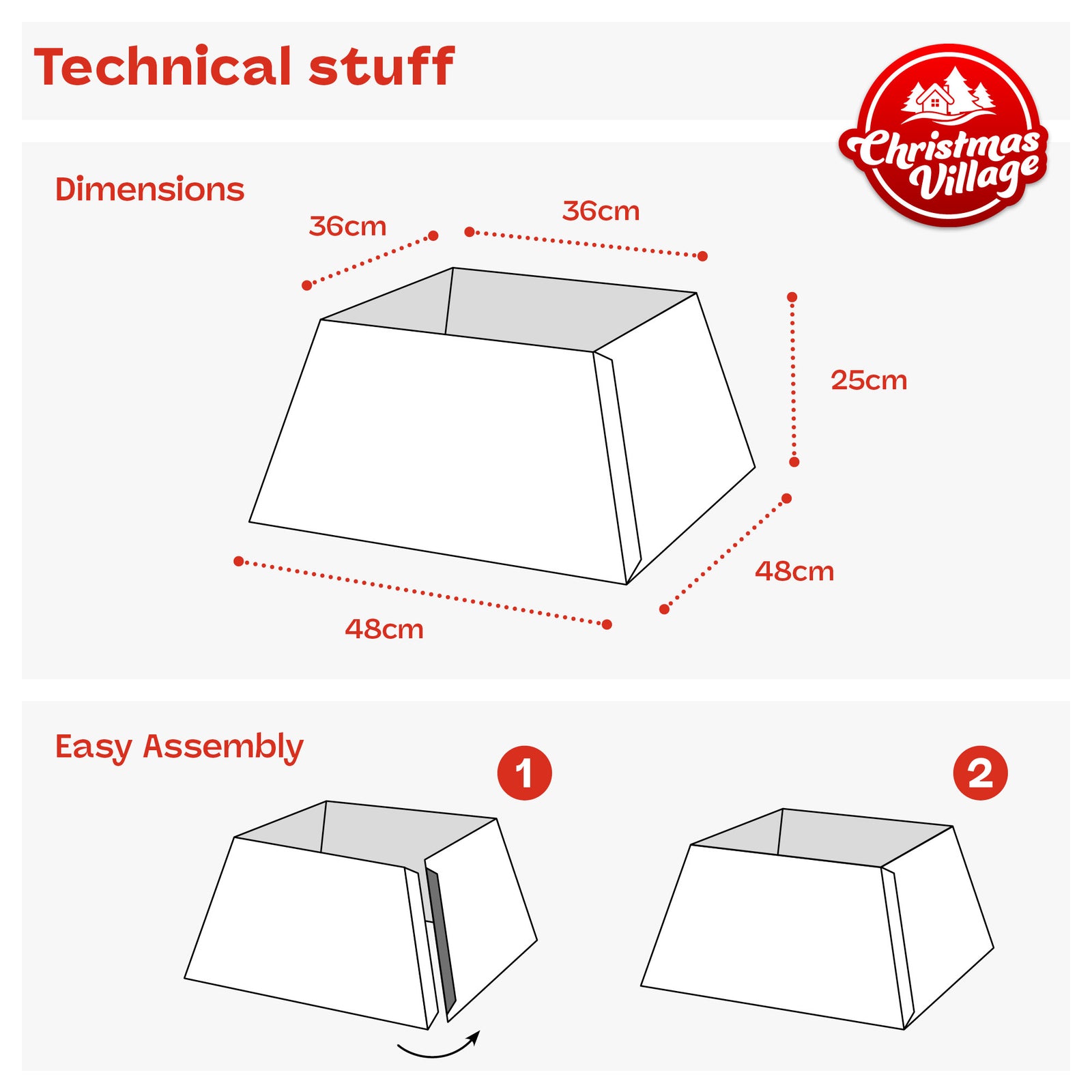 Glitter Christmas Tree Skirt Square 48x48cm | Gold