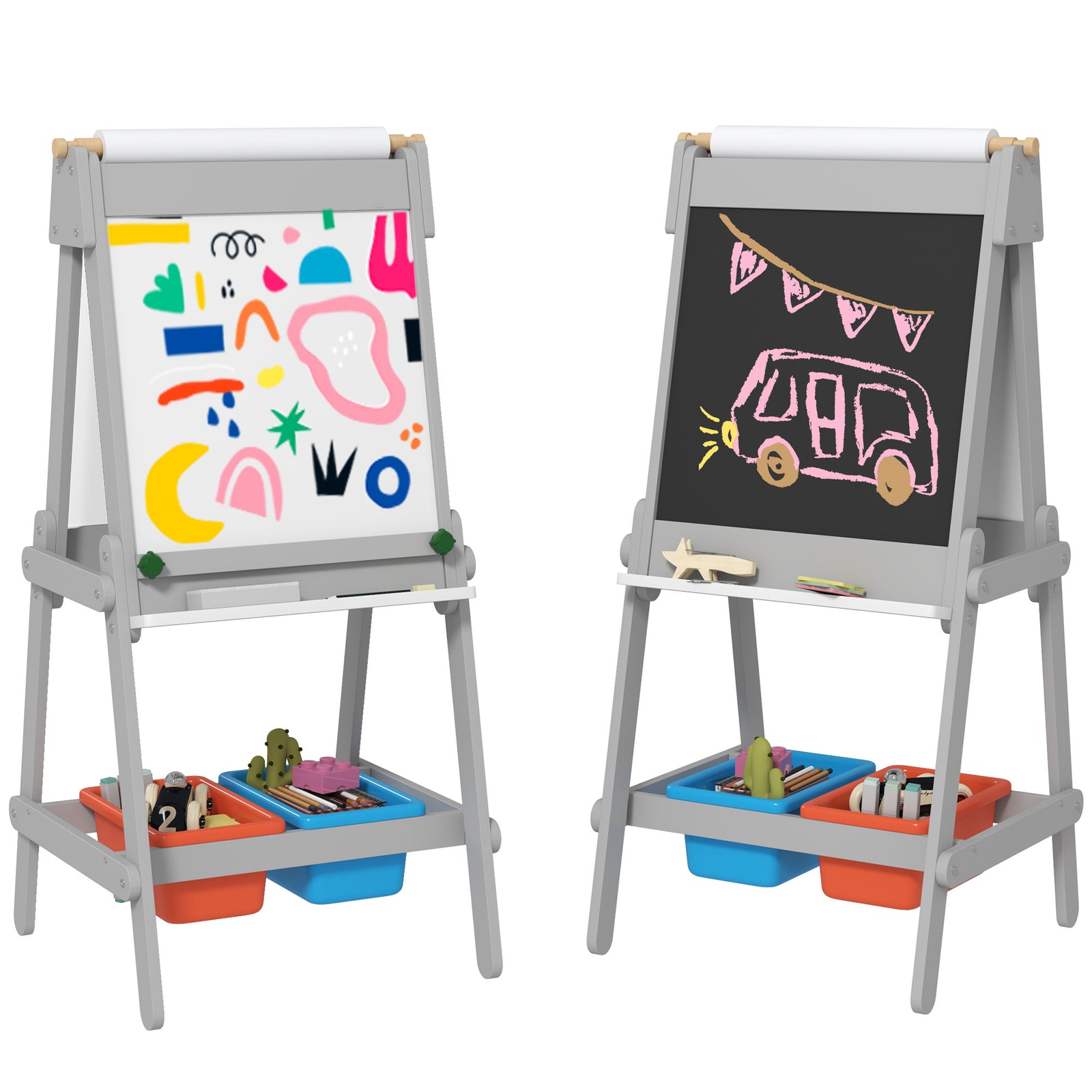Aiyaplay Double Sided Art Easel For Kids With Paper Roll