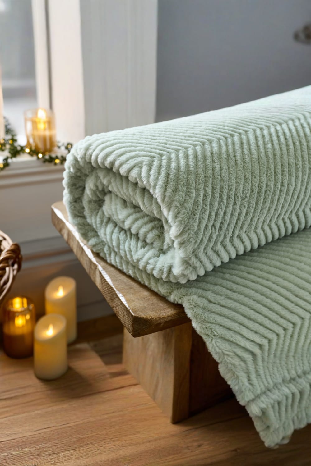 Burghley Extra Soft Faux Fur Throw 130x170cm – Chevron Pattern Decorative Blanket | 130cm x 170cm | Green