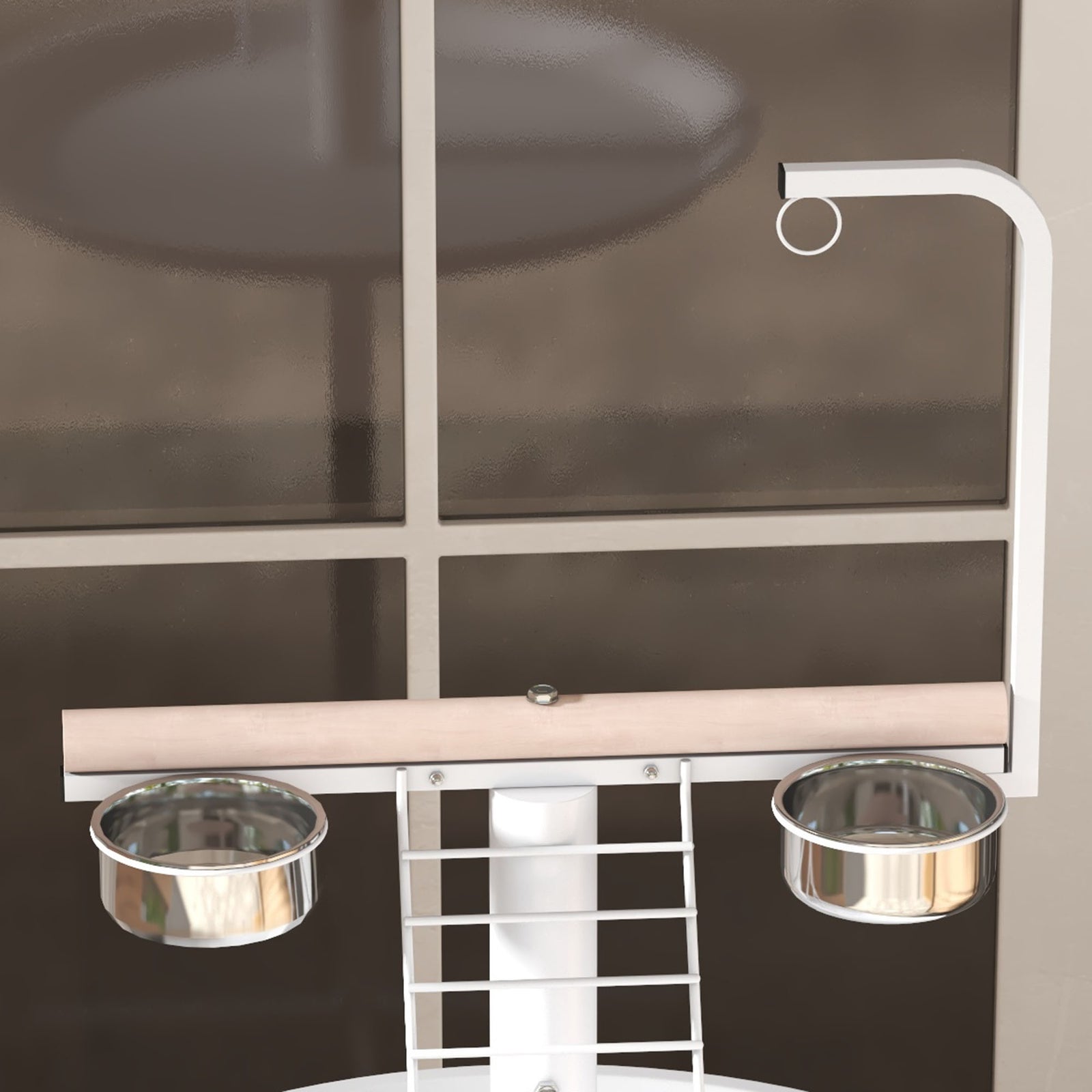 Pawhut Bird Table With Four Wheels, Perches, Stainless Steel Bowls, Round Tray