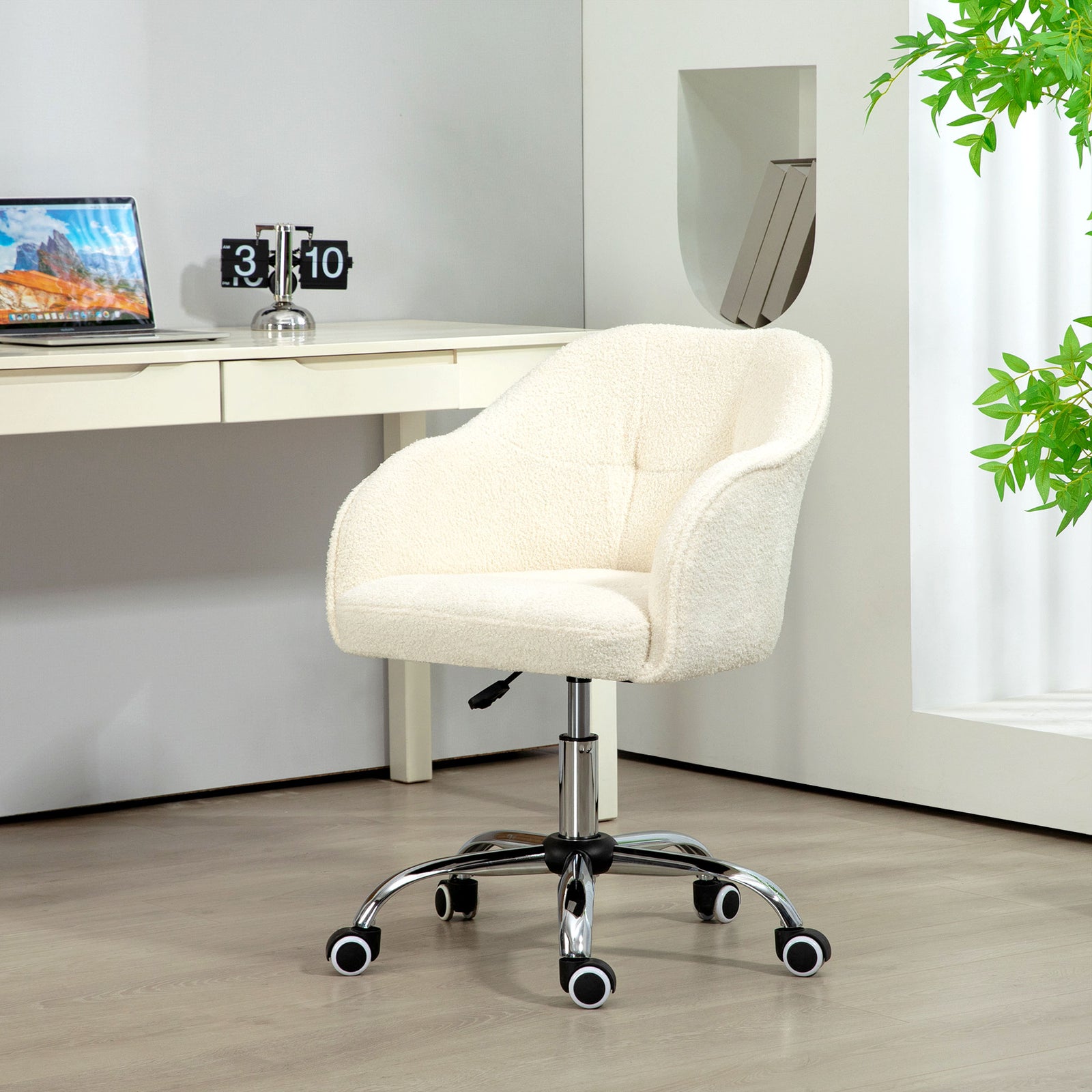 Fluffy Desk Chair For Home Study Bedroom | Cream