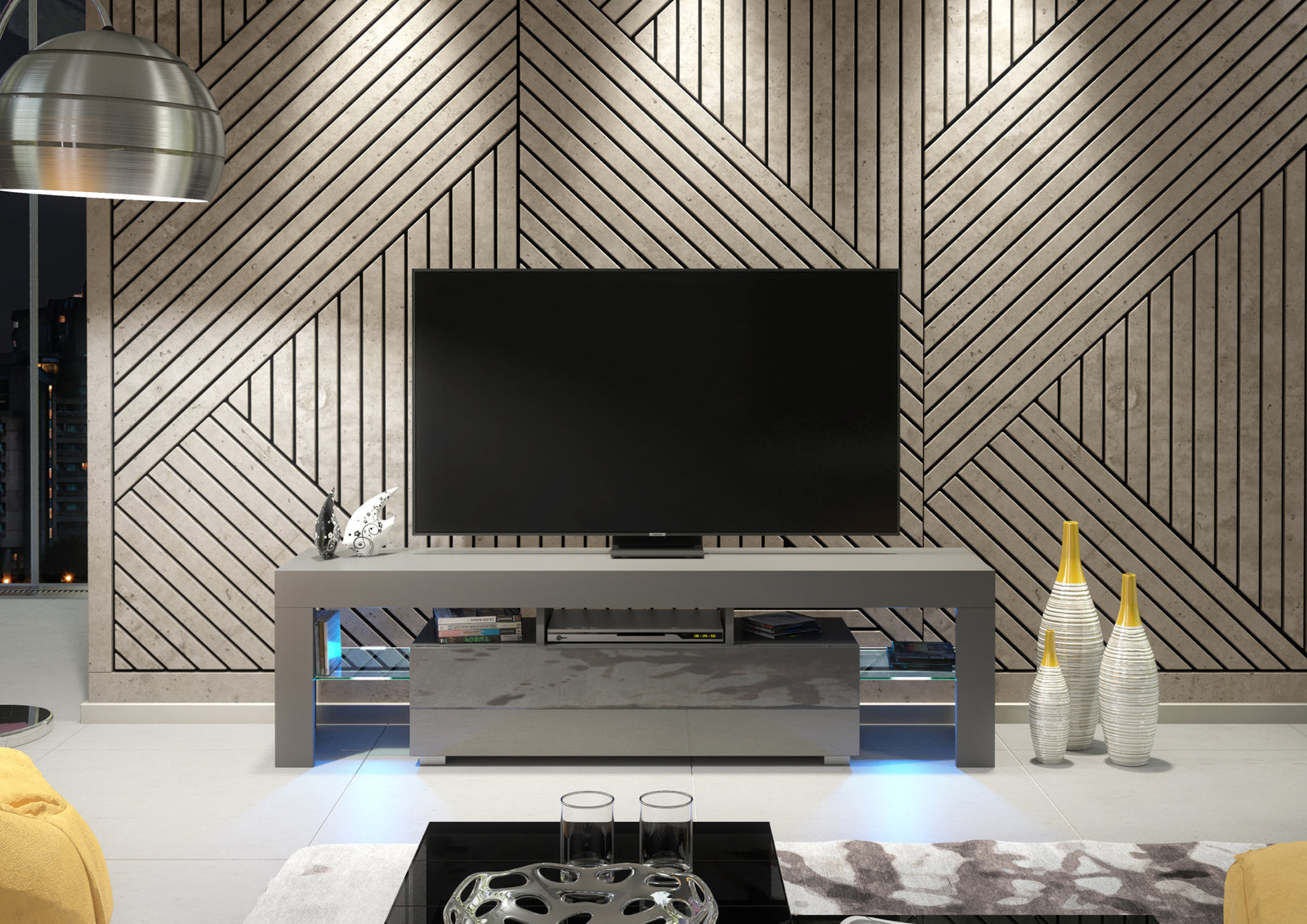 Aria Tv Unit 160cm With Led Lights | Dark Grey