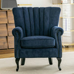 Elegant Chenille Armchair With Rubberwood Legs | Blue