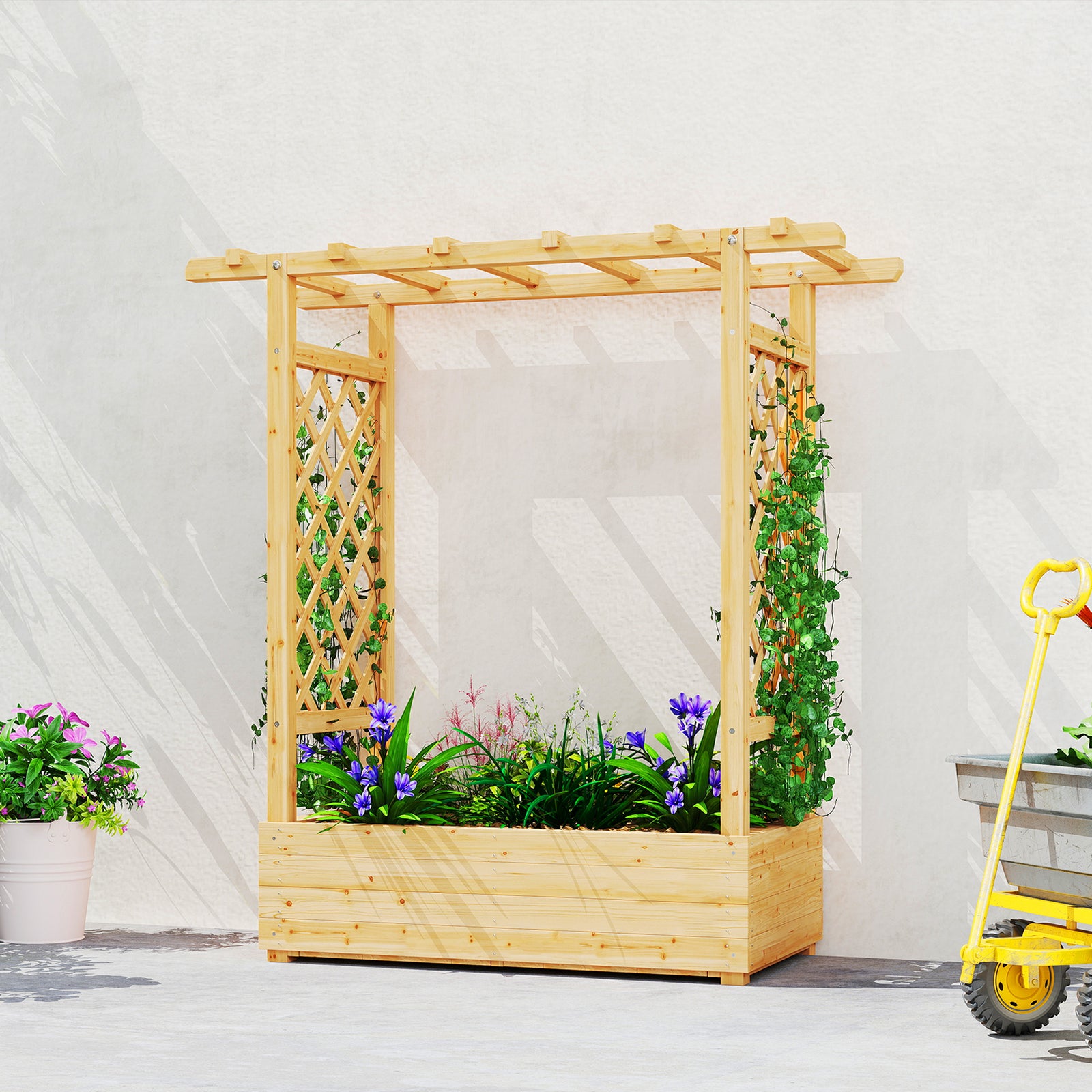 Raised Garden Bed With Trellis 110x44x113cm Natural