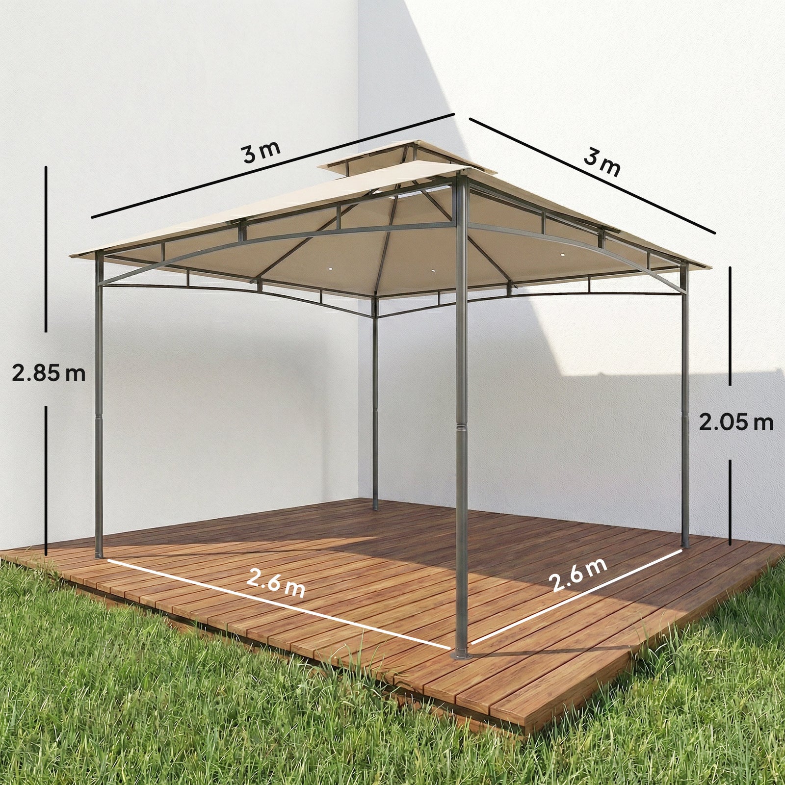  3 X 3 M Gazebo, Outdoor Gazebo Canopy With 2-tier Roof | Khaki