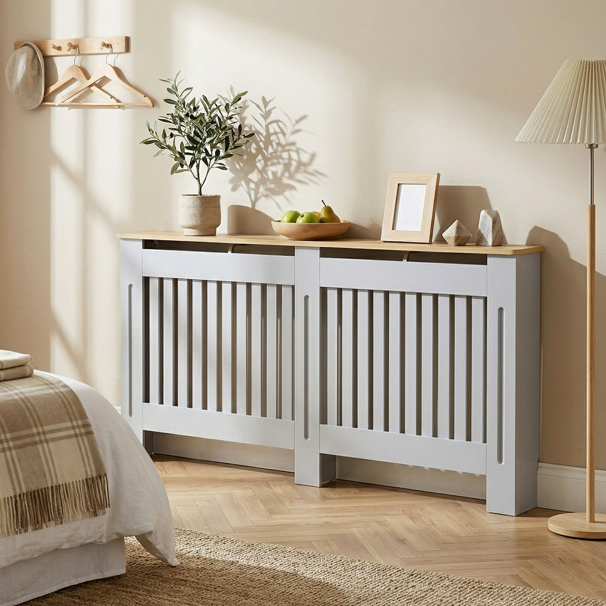 HOMCOM Radiator Cover Painted Slatted Mdf Cabinet Lined Grill