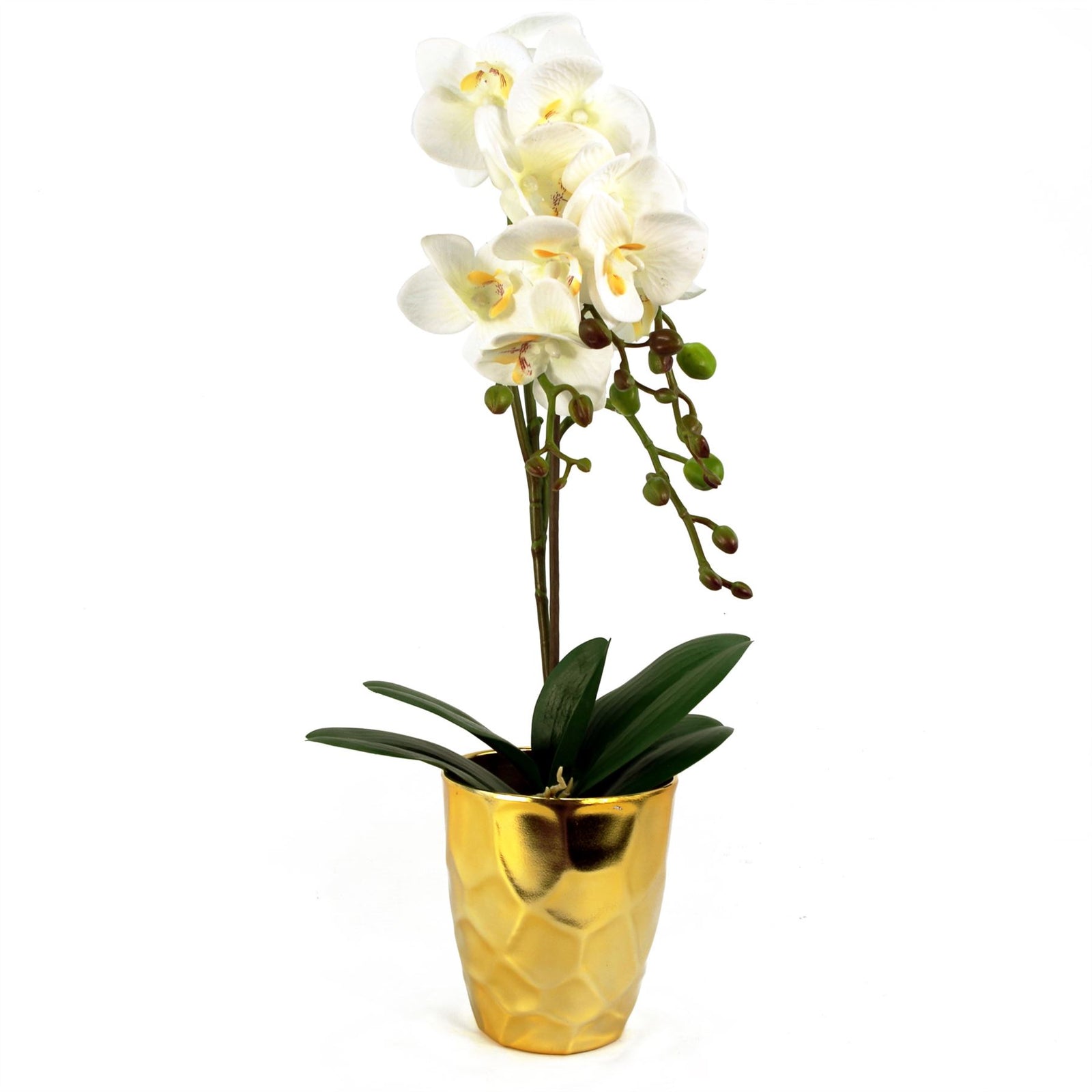 54cm Artificial Orchid Plant White With Gold Pot