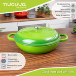Shallow Cast Iron Casserole Pot With Lid, 5-quart, (32 Cm) | Green