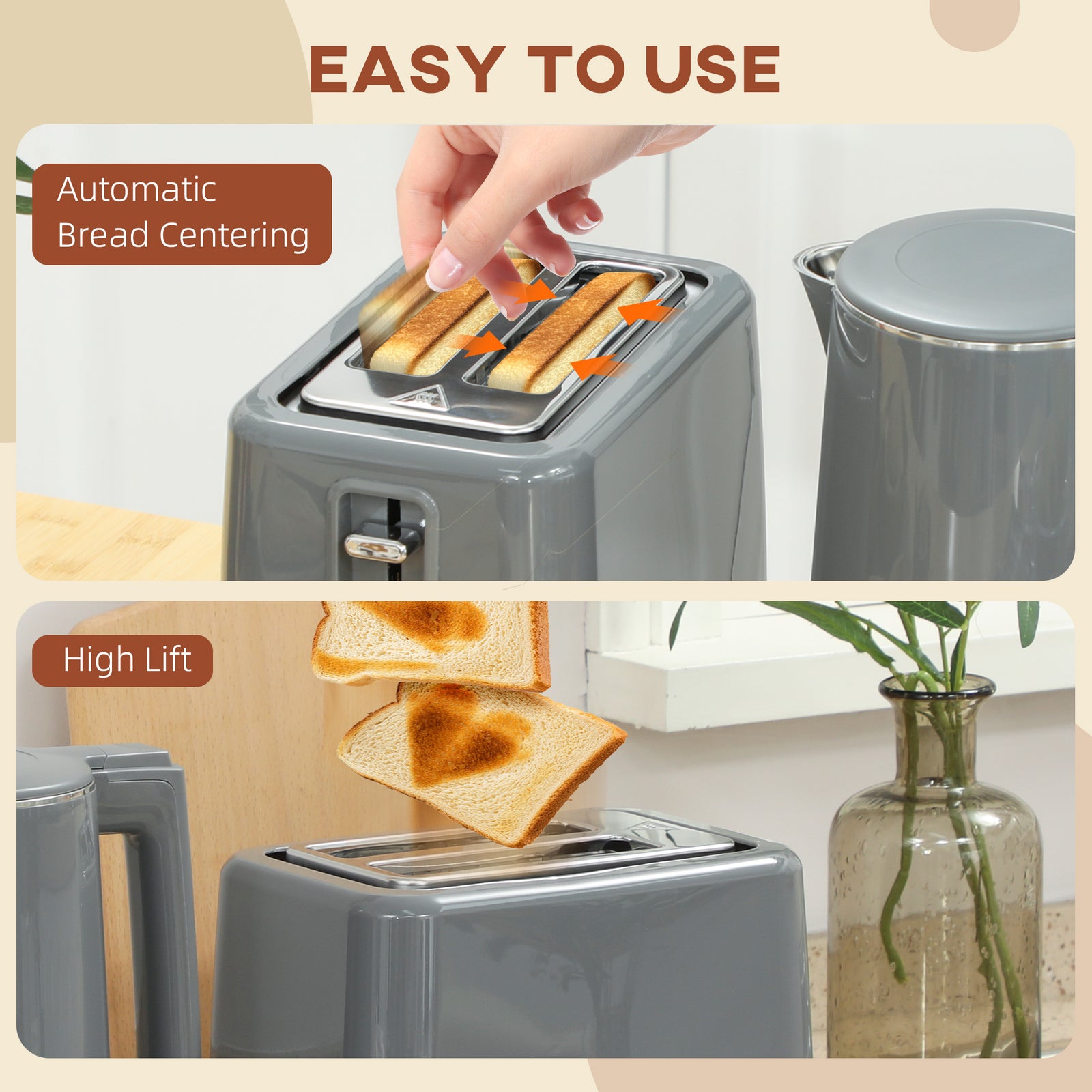 Fast Boil Kettle & Toaster Set | Grey