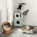 Wicker Cat House, Raised Cat Bed With Cushion, 40 X 37 X 51cm/50 X 42 X 60 Cm | Small | Brown