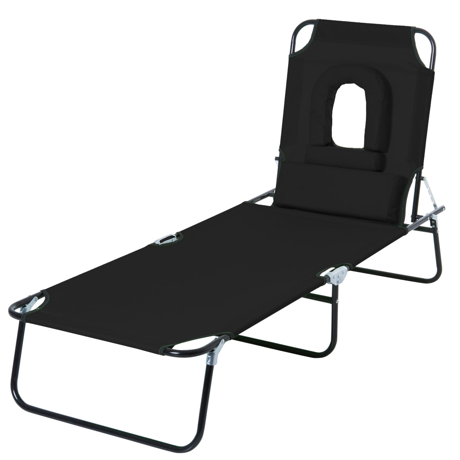 Garden Sun Lounger Folding Recliner Chair | Set of 1 | Black