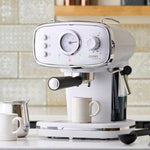15-bar Retro Espresso Coffee Machine With Steam Wand | White & Silver