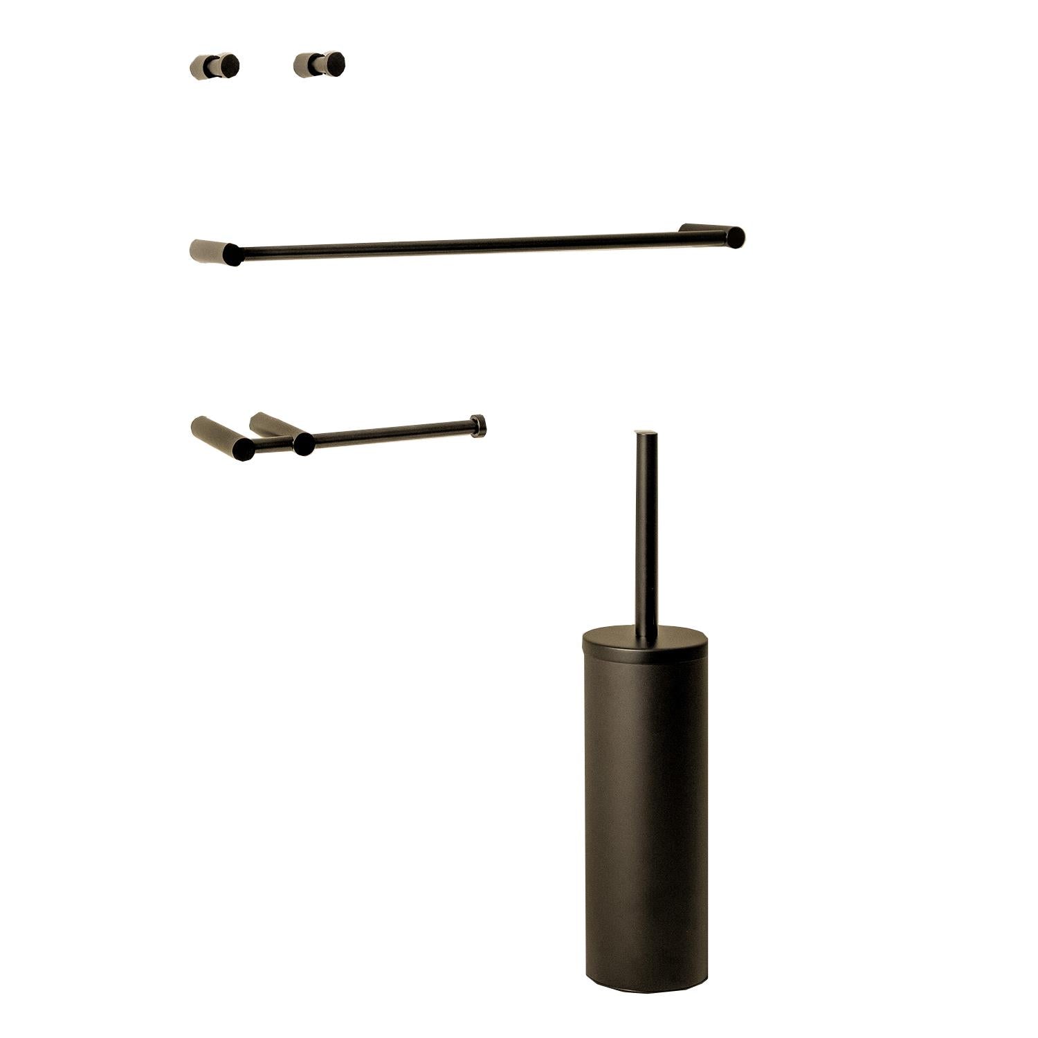 Bathroom Accessory Set 5 Pcs Hooks Rail Toilet Brush&paper Holder | Matte Black