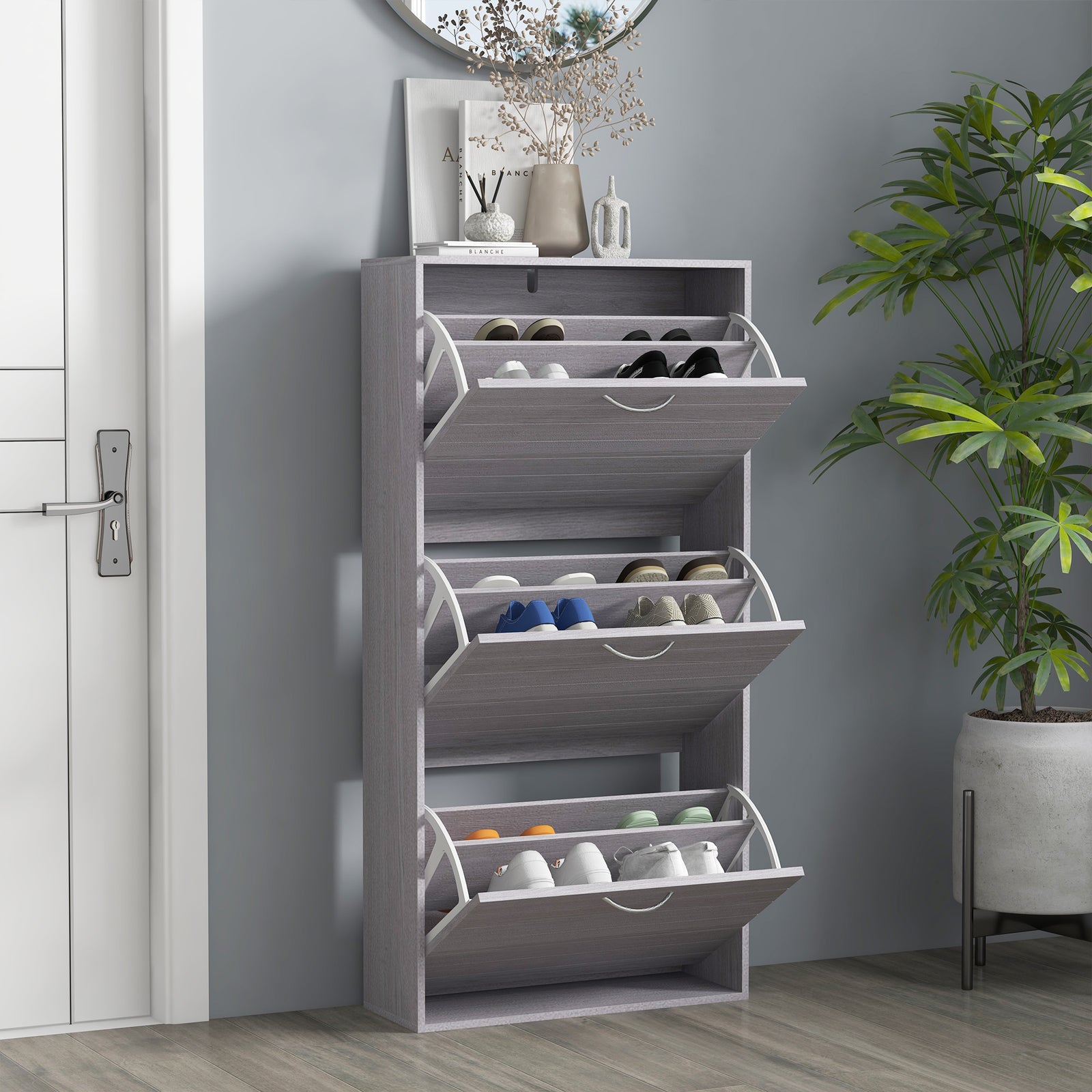 Slim Shoe Storage Cabinet With 3 Flip Drawers For 12 Pair | One Size