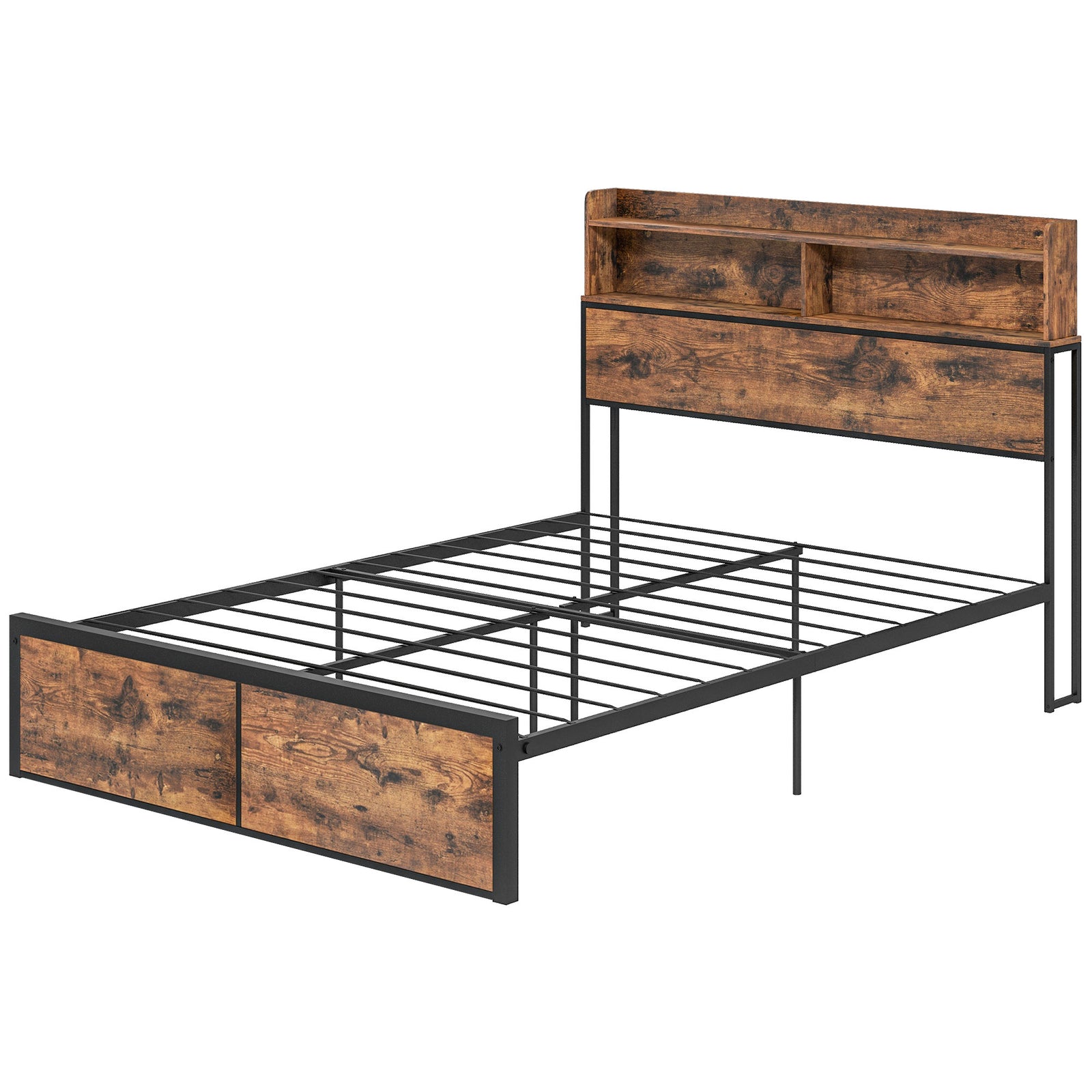 Single/double/king Bed Frame With Storage Headboard | Double | Brown