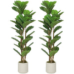HOMCOM 120cm 2 Pcs Artificial Fiddle Leaf Fig Trese With Solid Wood Trunks