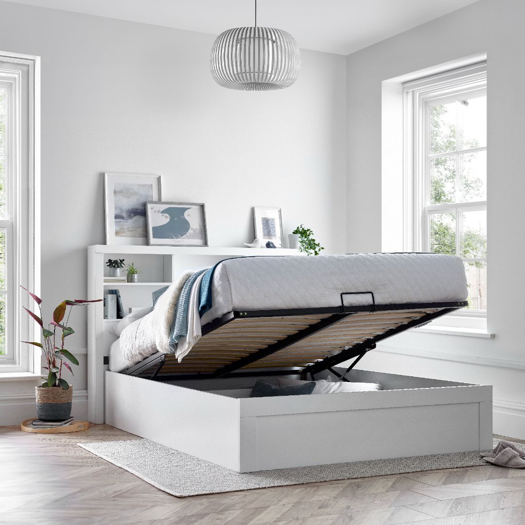 Arizona Wooden Bookcase Ottoman Storage Bed | King | White