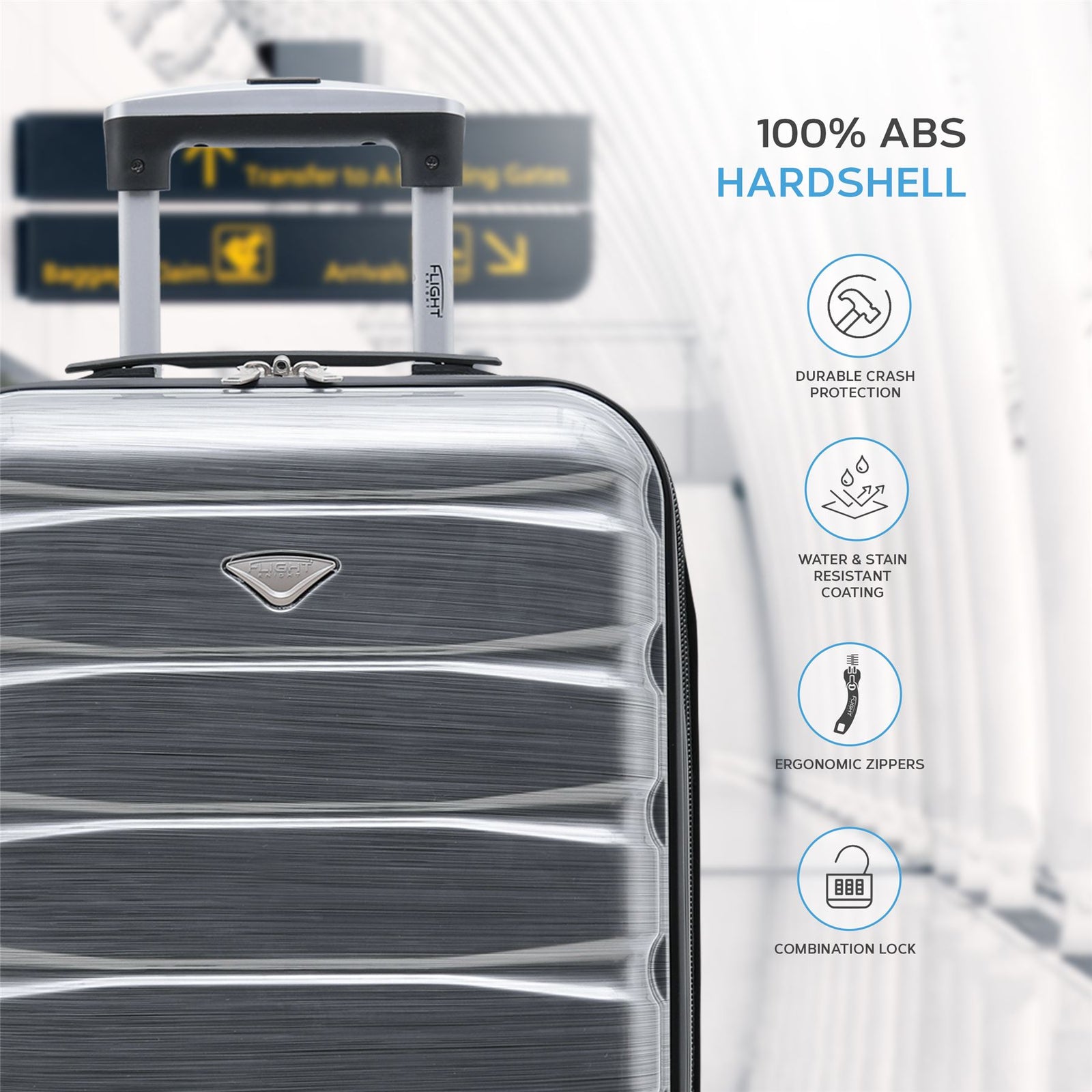 55x35x20cm Cabin Carry On Suitcase Hard Shell Overhead Luggage 100+ Airlines Approved | Cabin | Silver Grey