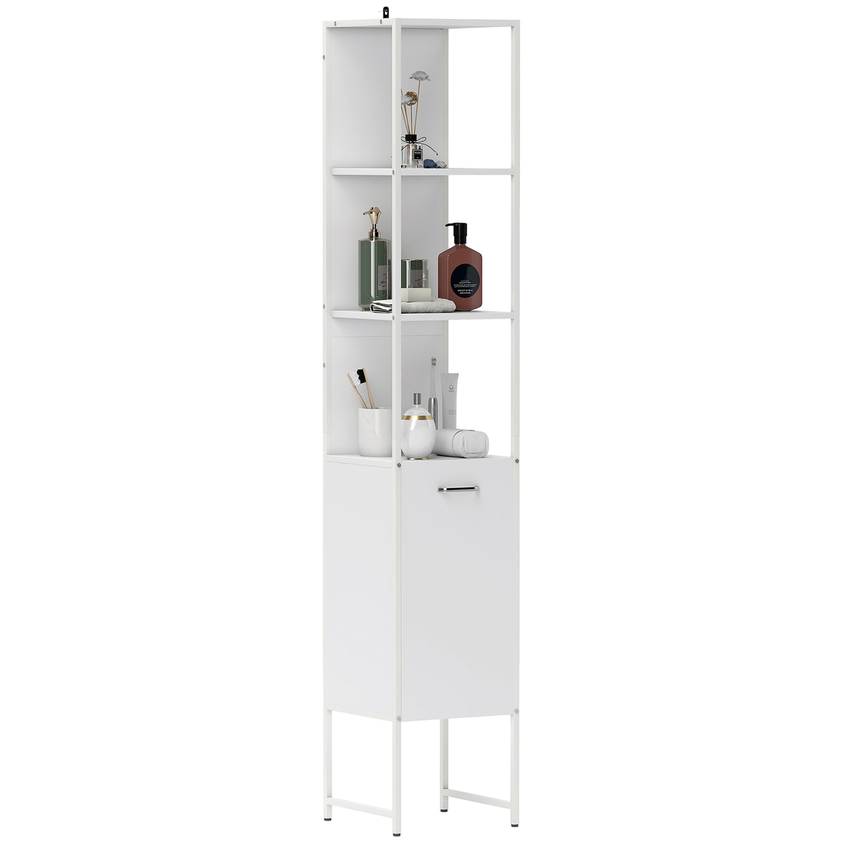 HOMCOM Tall Bathroom Cabinet With 3 Open Shelves Adjustable Shelf