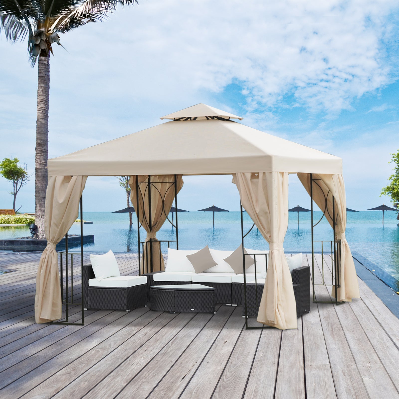 Garden Metal Gazebo Sun Shade Shelter Outdoor Party Tent | Beige