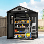 Garden Shed 6'x4.5' Plastic Tool Storage House W/ Lockable Double Doors | Dark Grey