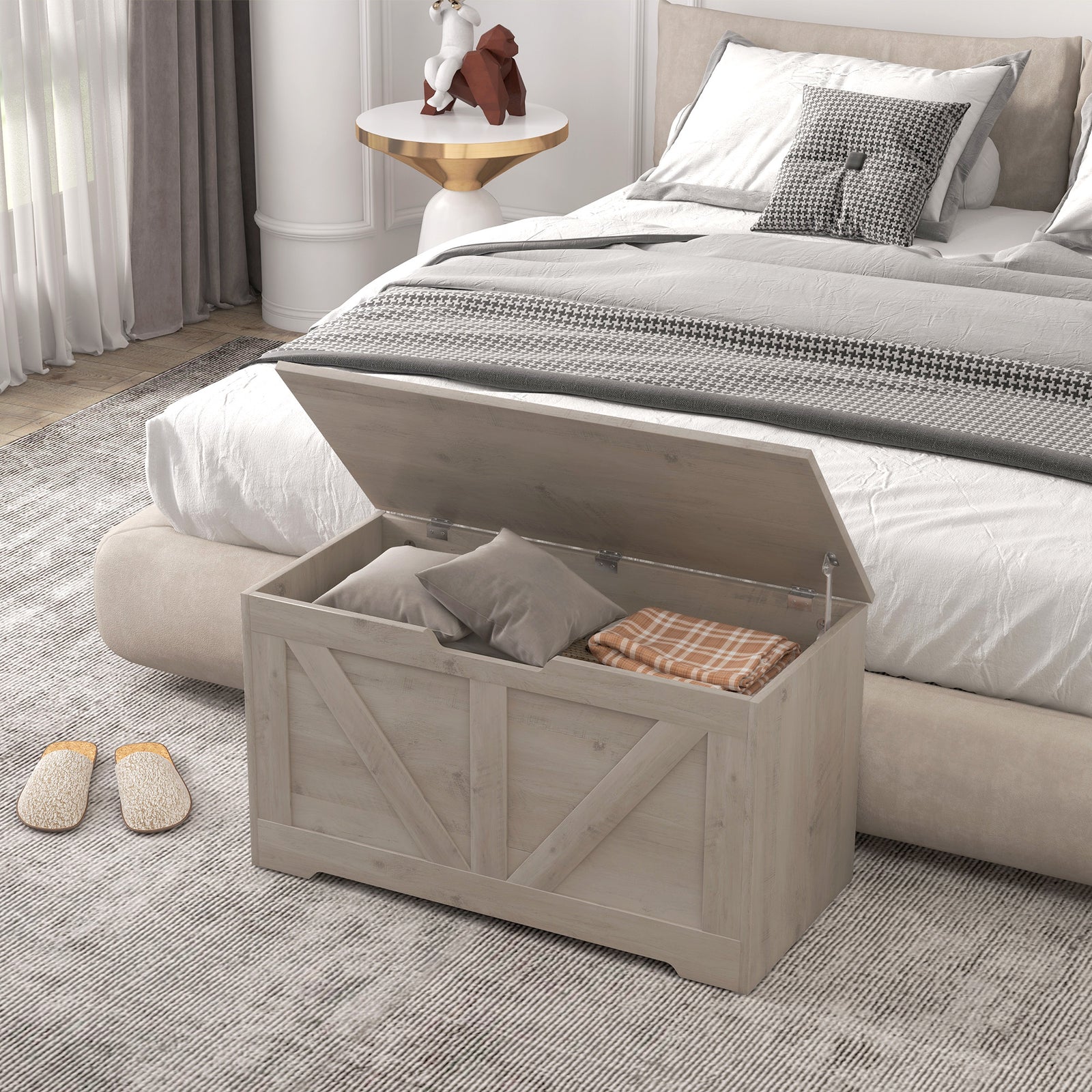 Storage Trunk For Living Room, With Safety Hinges 80cm | One Size | Gray