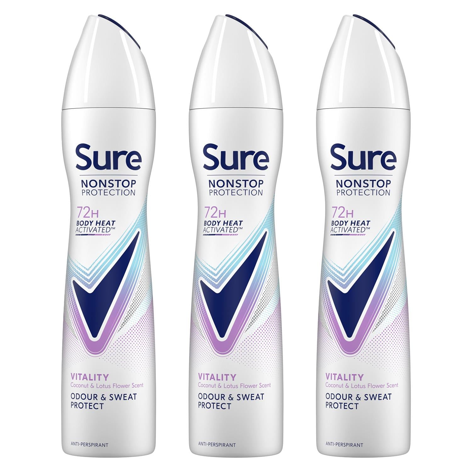 Women Vitality Deodorant Spray With 72h Nonstop Protection 250ml, 3 Pack