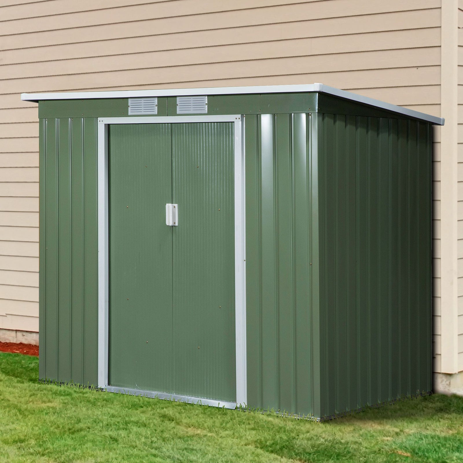 Metal Garden Storage Shed With Double Door And Ventilation | Green