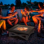 Square Fire Pit Table W/ Grill Shelf, 86cm
