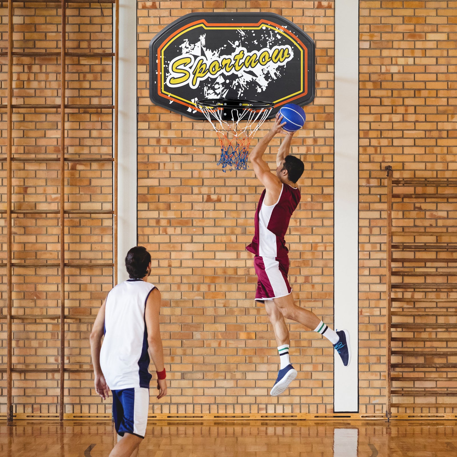 Wall Mounted Basketball Hoop Set, Red & Yellow