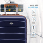 55x35x20cm Cabin Carry On Suitcase Hard Shell Overhead Luggage 100+ Airlines Approved | Cabin | Navy & Tan