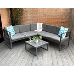 Chester Grey Modern Metal Patio Furniture Set - 5 Seat Corner Sofa With Coffee Table | Gray