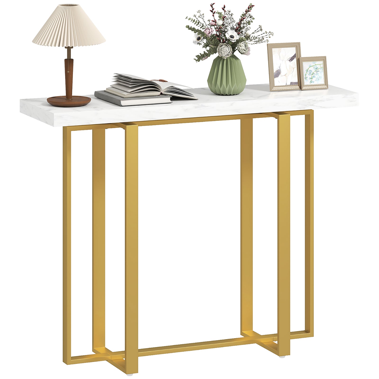 HOMCOM Modern Slim Long Accent Sofa Side Table For Hallway, White
