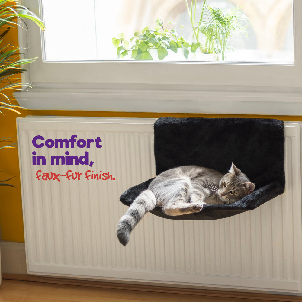 Petlicity Black Radiator Cat Bed With Removable Faux Fur Cover And Metal Frame