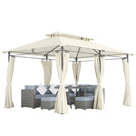 3x4m Garden Gazebo With Sides, Double Roof Metal Gazebo | Cream
