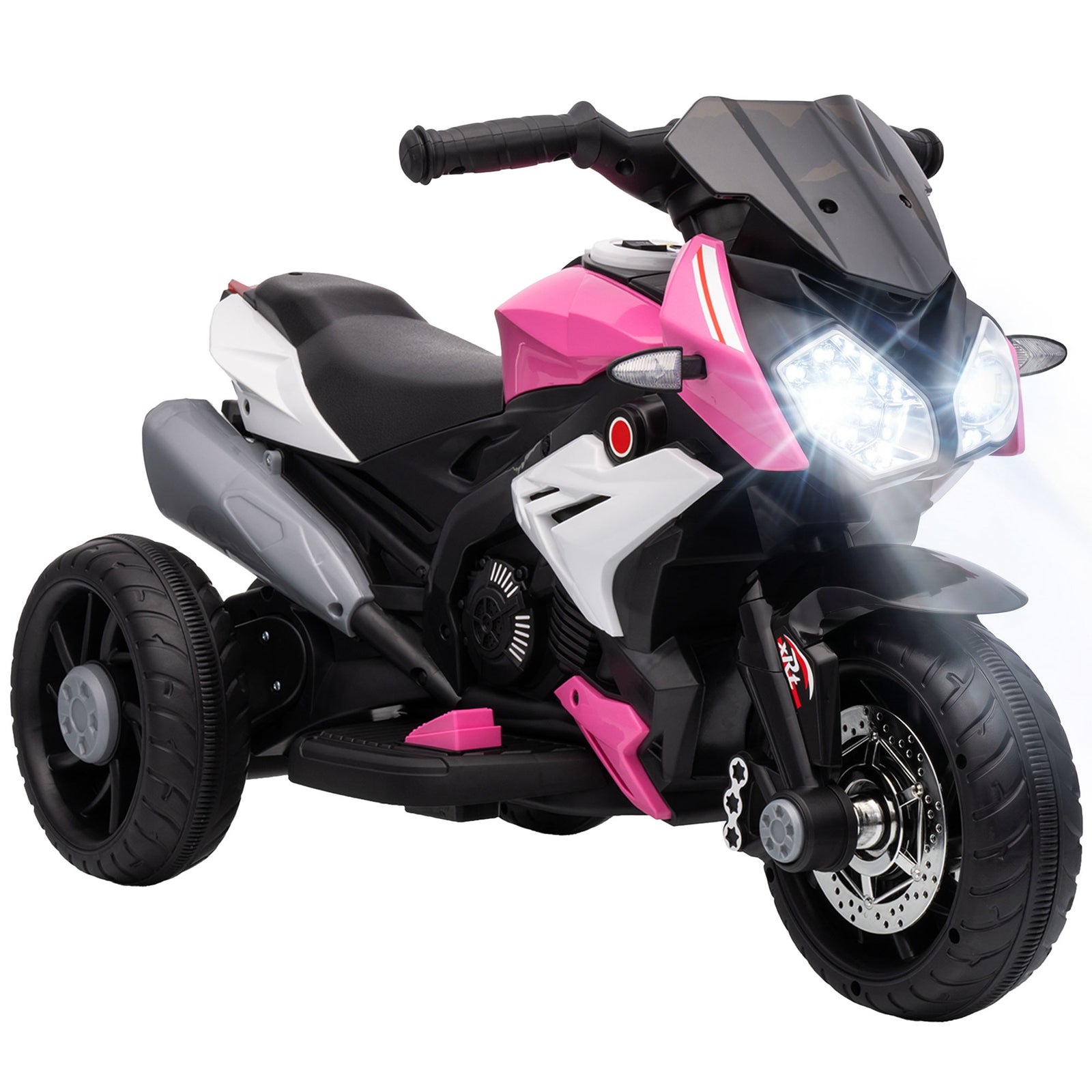 Kids Electric Motorcycle With 3 Wheels, Headlight, Music, Horn | Pink