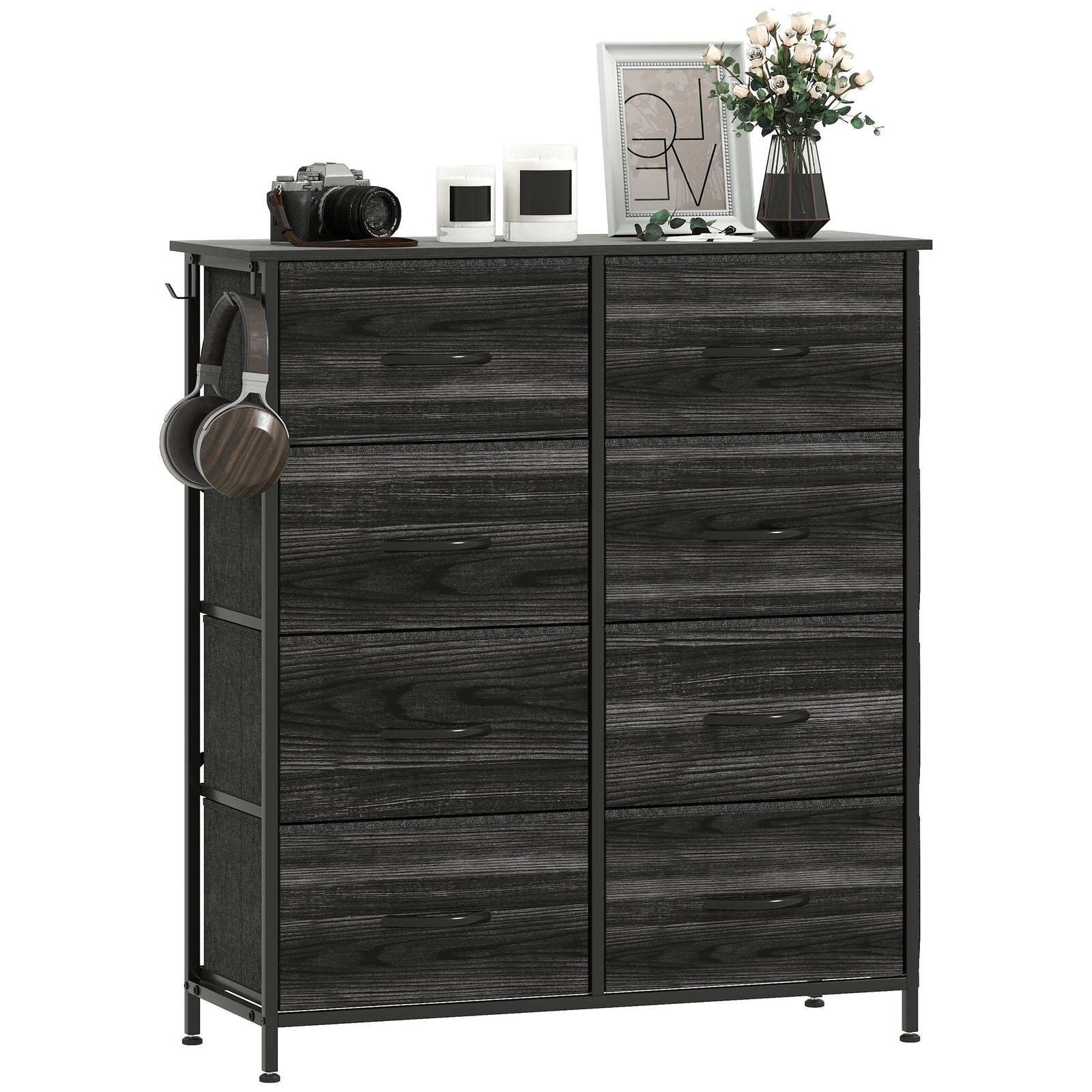 Fabric Chest Of Drawers, 8 Drawer Dresser For Bedroom | Black