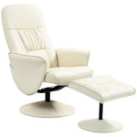 Pu Leather Armchair And Footrest Swivel Recliner W/ Ottoman | One Size | Cream