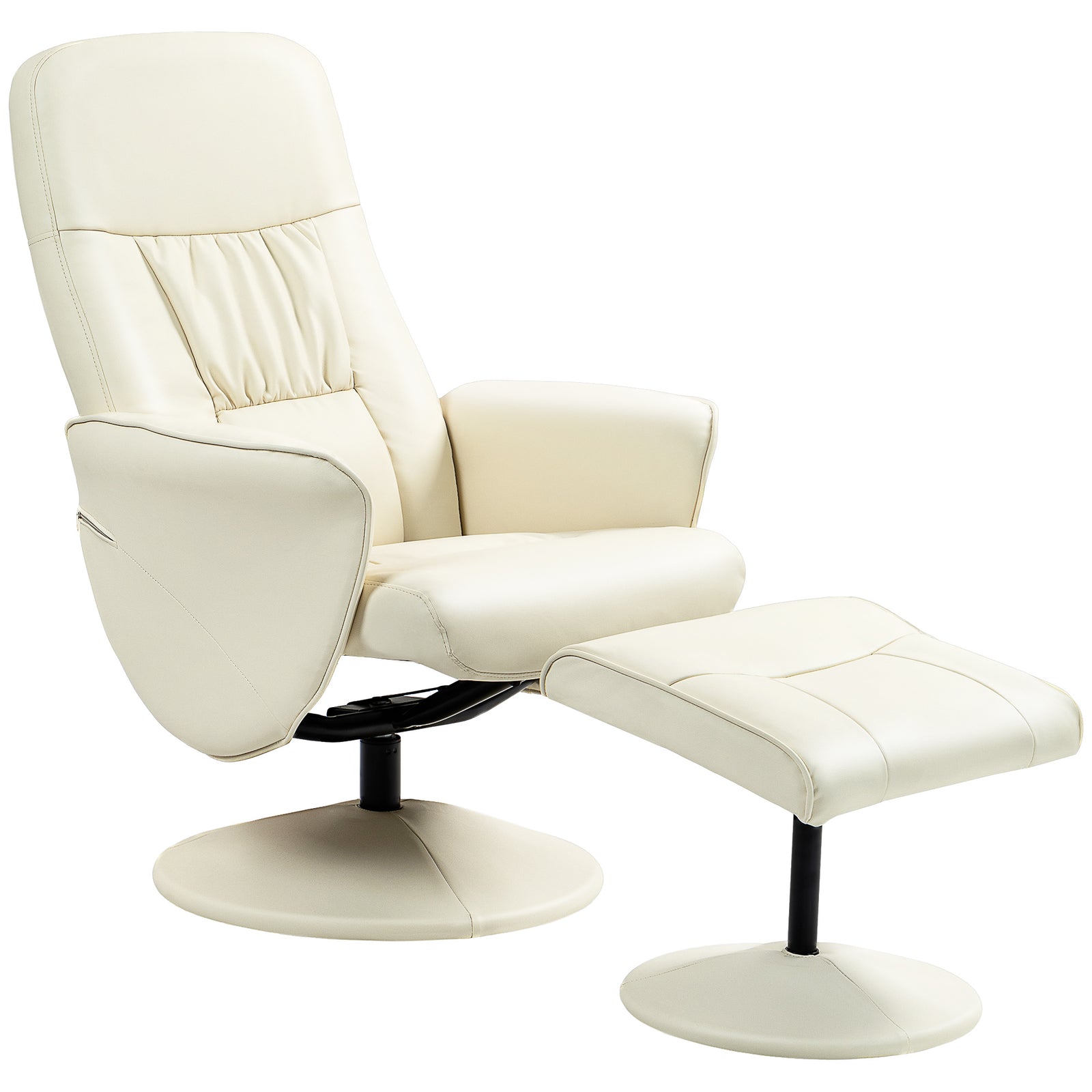 Pu Leather Armchair And Footrest Swivel Recliner W/ Ottoman | One Size | Cream