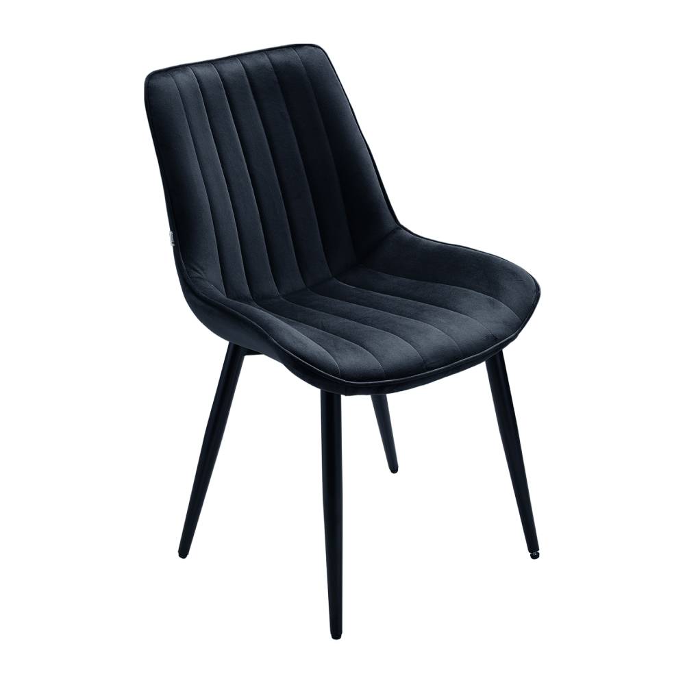 Set Of 2/4 Velvet Dining Chairs With Quilted Design, Wooden Frame, And Metal Legs | Set of 4 | Black