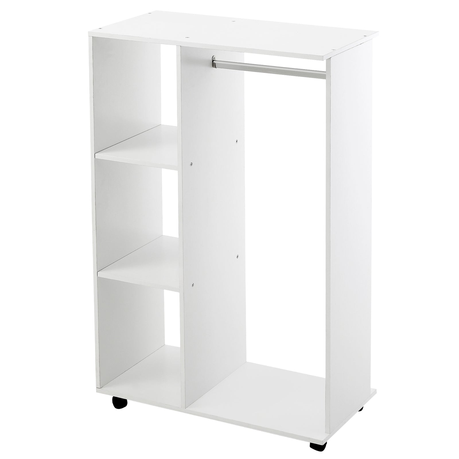 Rolling Open Wardrobe Hanging Rail Storage Shelves Clothes | One Size | White